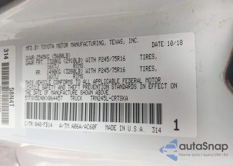 2019 Toyota Tacoma Sr from USA, damaged, VIN 5TFSX5EN0KX064457